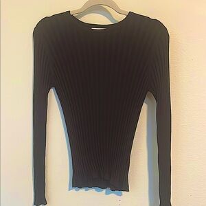 Black Ribbed Long Sleeve Top